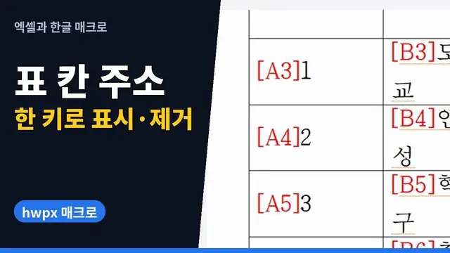 유튜브 영상 재생: 한글 매크로로 표 칸마다 계산식 주소(A1·B2) 표시하고 지우기 | hwpx 매크로